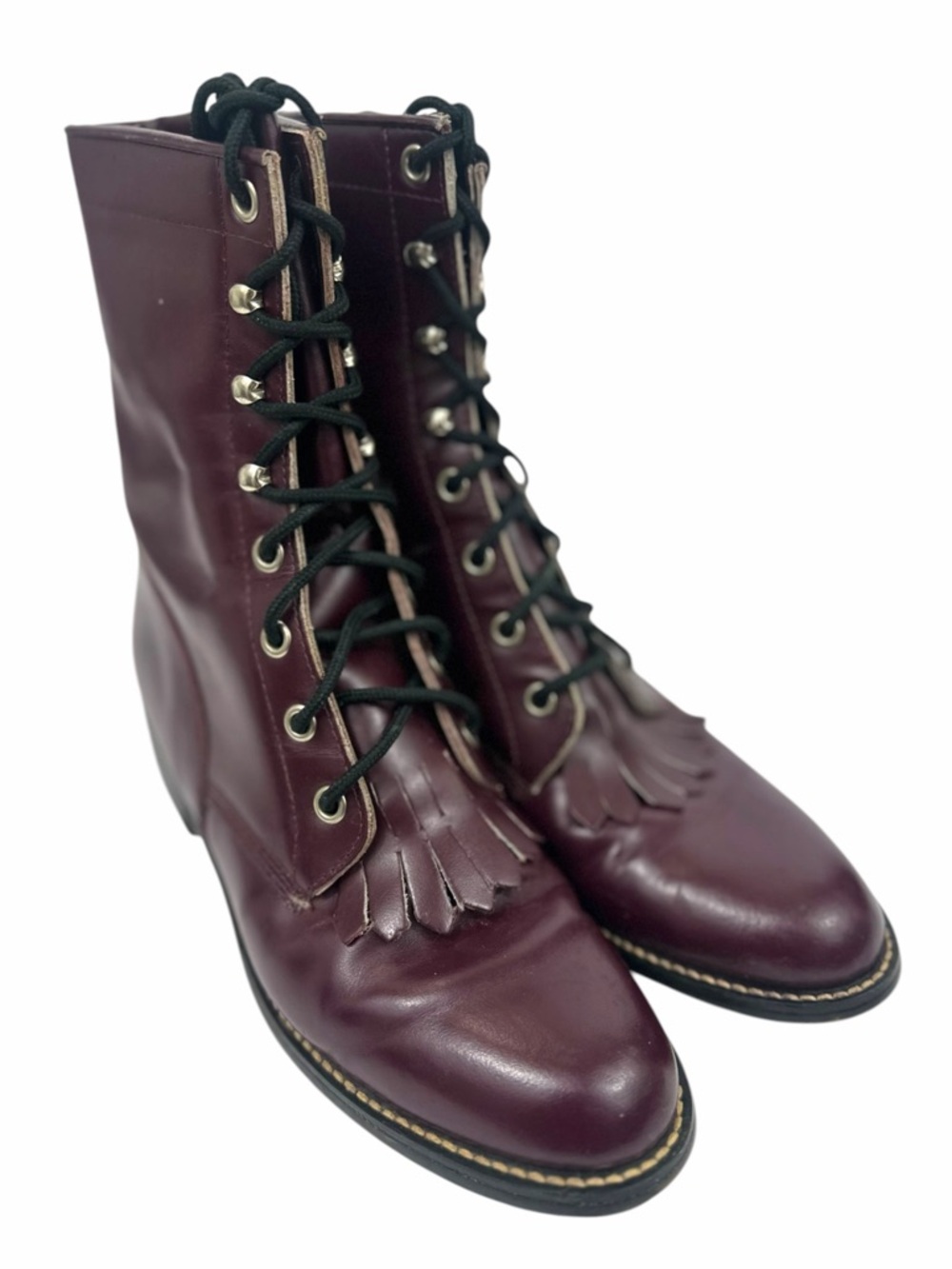 Justin Vintage Lace Up Red Leather Kiltie Boots Size 5.5